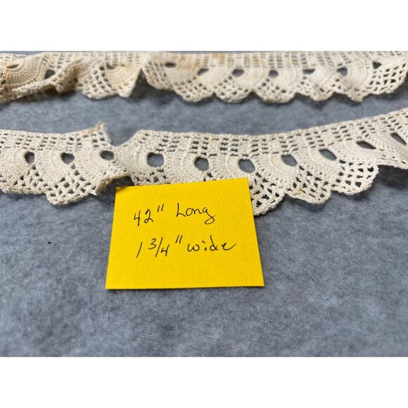 Vintage Hand-Crocheted Lace Trim 42" long x 1.75" wide Ivory Cotton Scalloped Ed - Picture 5 of 6